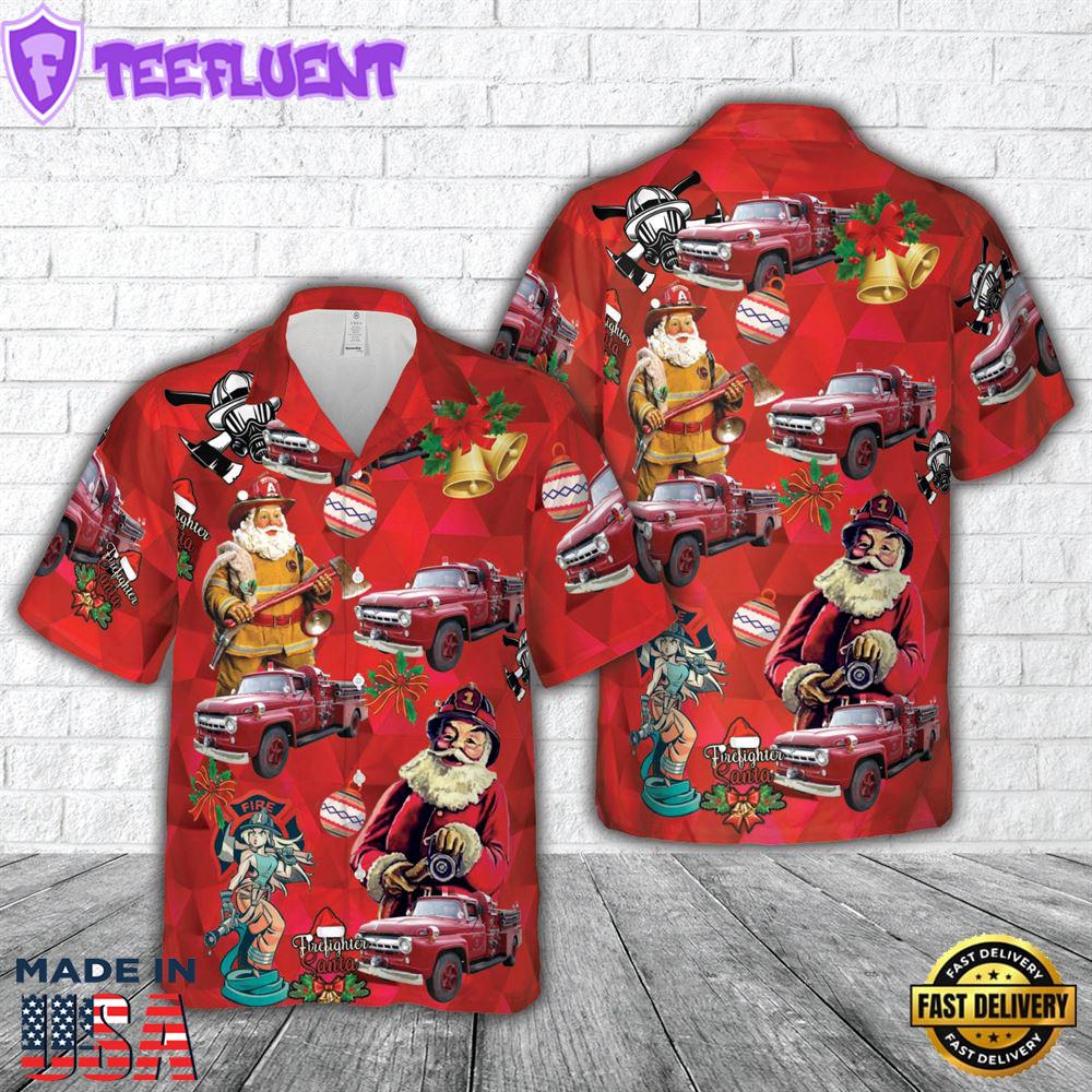 Vintage Ford Bean Fire Engine Christmas Hawaiian Shirt