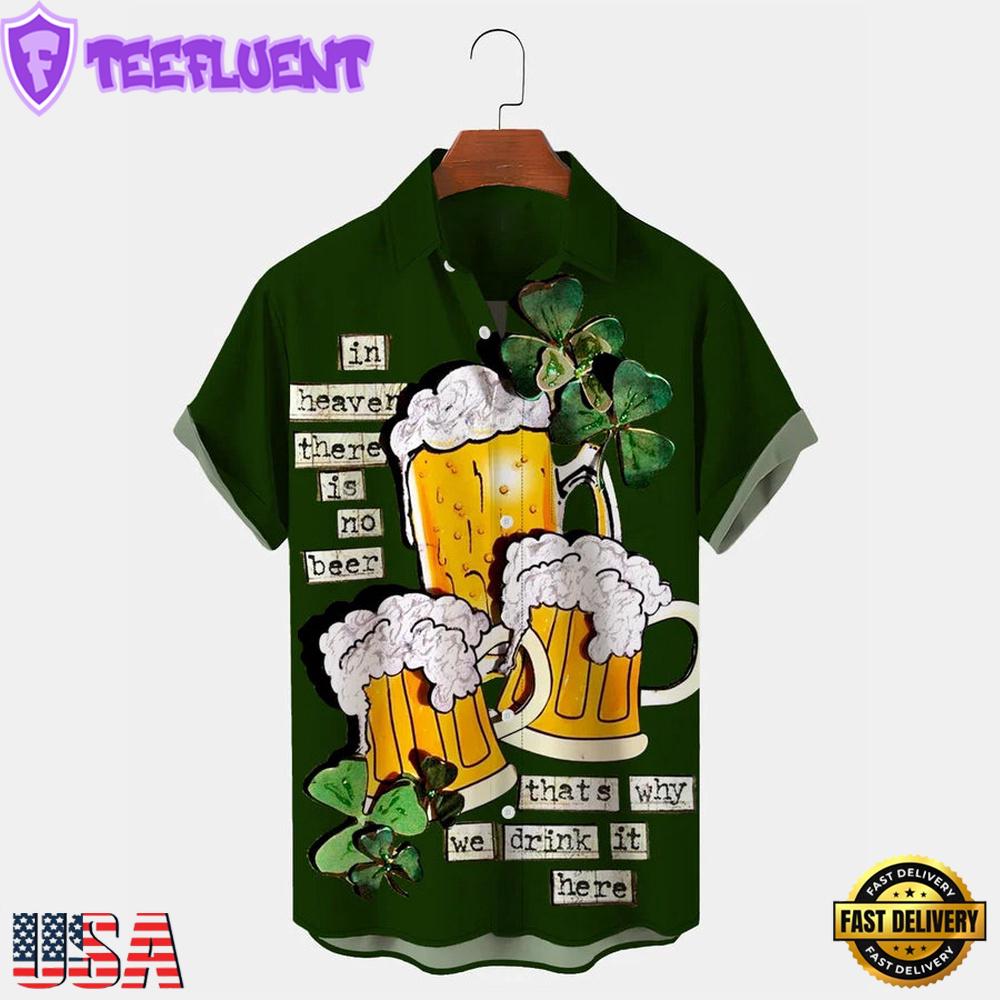 Vintage St. Patrick'S Day Green Shamrock Beer Breast Pocket Hawaiian Shirt