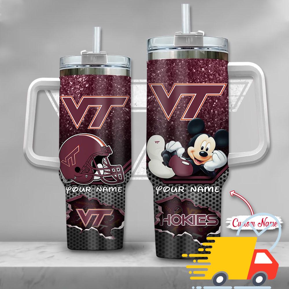 Virginia Tech Hokies NCAA Mickey Mouse Custom Stanley Quencher 40oz Stainless Steel Tumbler With Handle