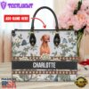 Vizsla Dog Bior Leather Handbag With Flowers And Butterfly