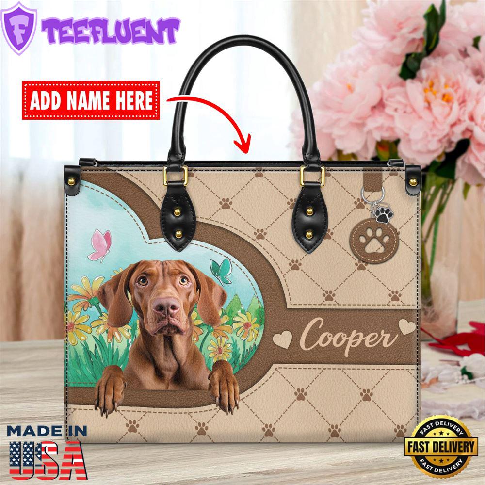 Vizsla Dog Duccy Dog Lover Leather Handbag