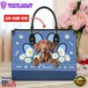 Vizsla Dog Lover Leather Bag With Daisy Flowers