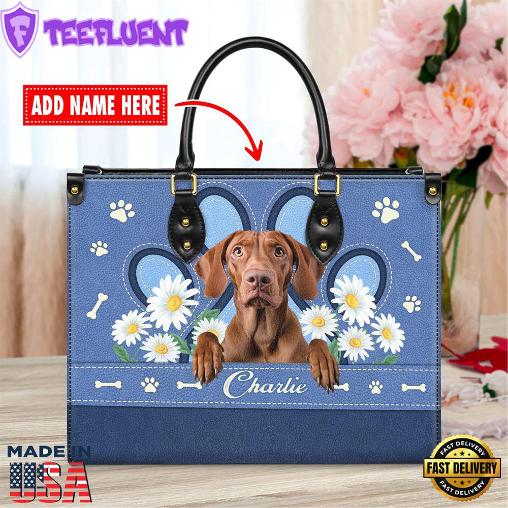 Vizsla Dog Lover Leather Bag With Daisy Flowers