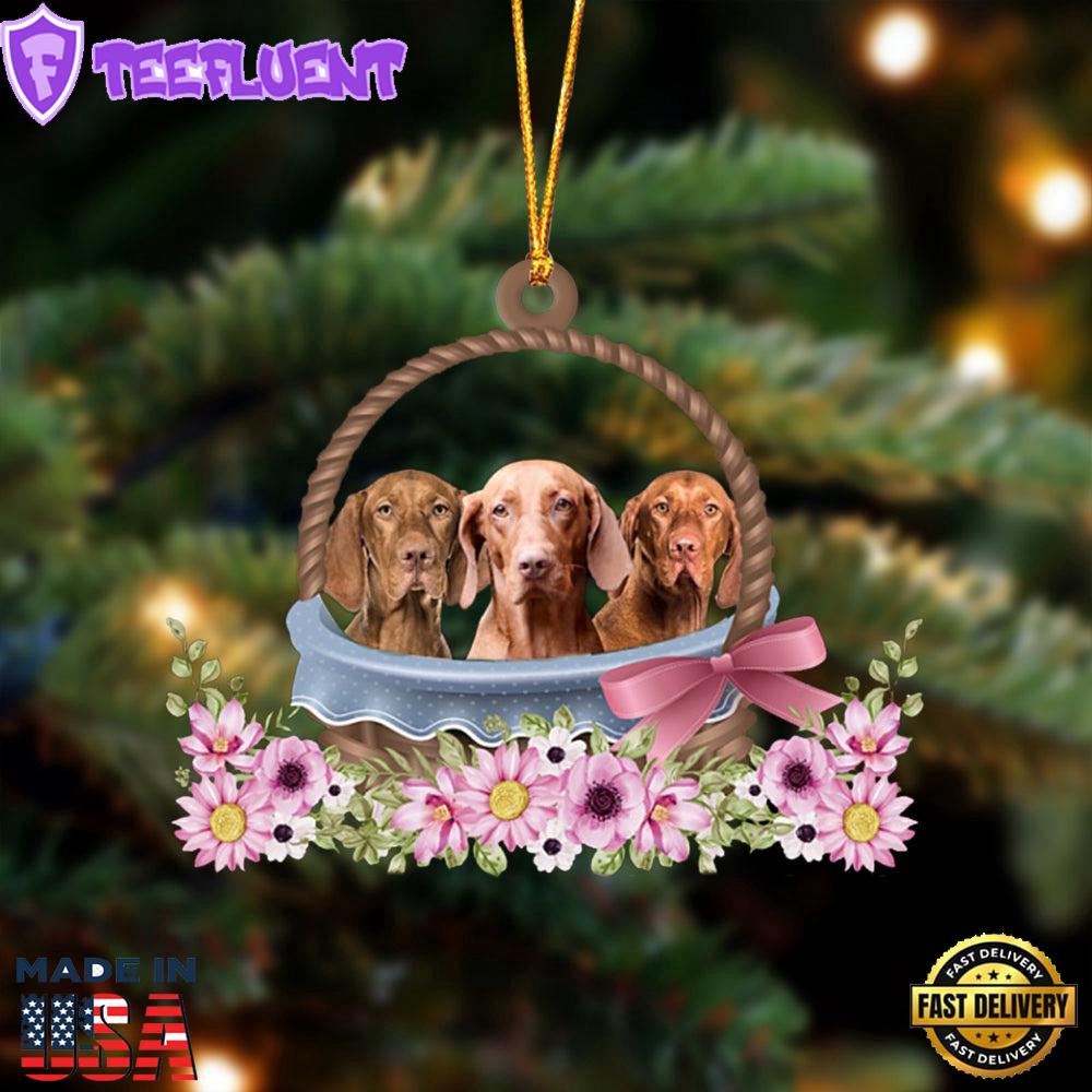 Vizsla Dogs In The Basket Ornament, Gift For Christmas