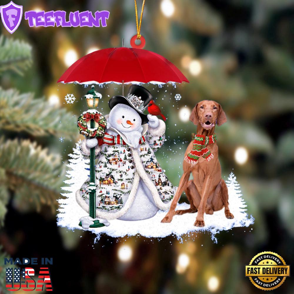 Vizsla With Snowman Christmas Ornament, Gift For Christmas