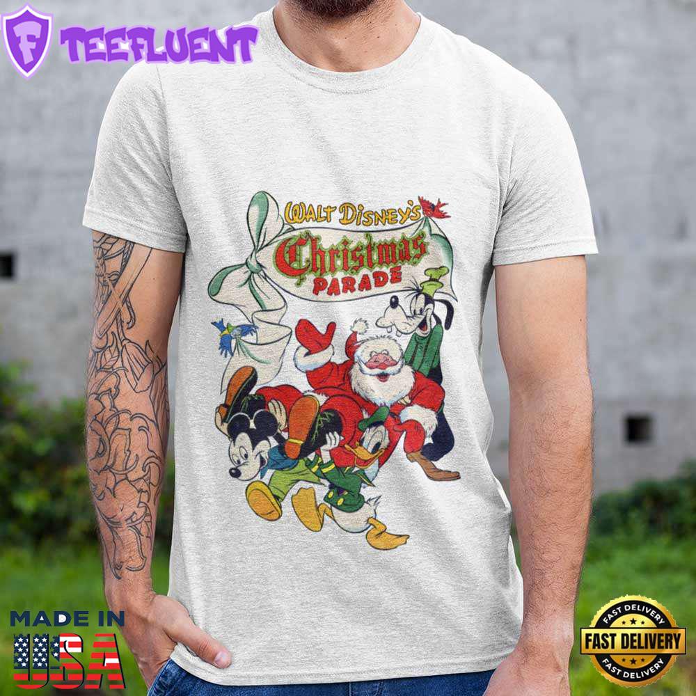 Walt Disney's Christmas Parade Mickey Goofy Donald Duck and Santa Christmas T-shirt