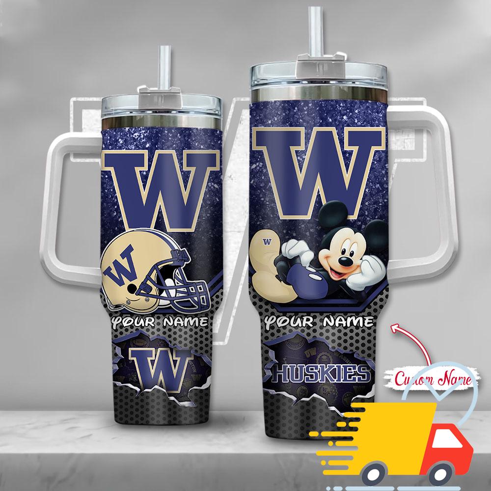 Washington Huskies NCAA Mickey Mouse Custom Stanley Quencher 40oz Stainless Steel Tumbler With Handle