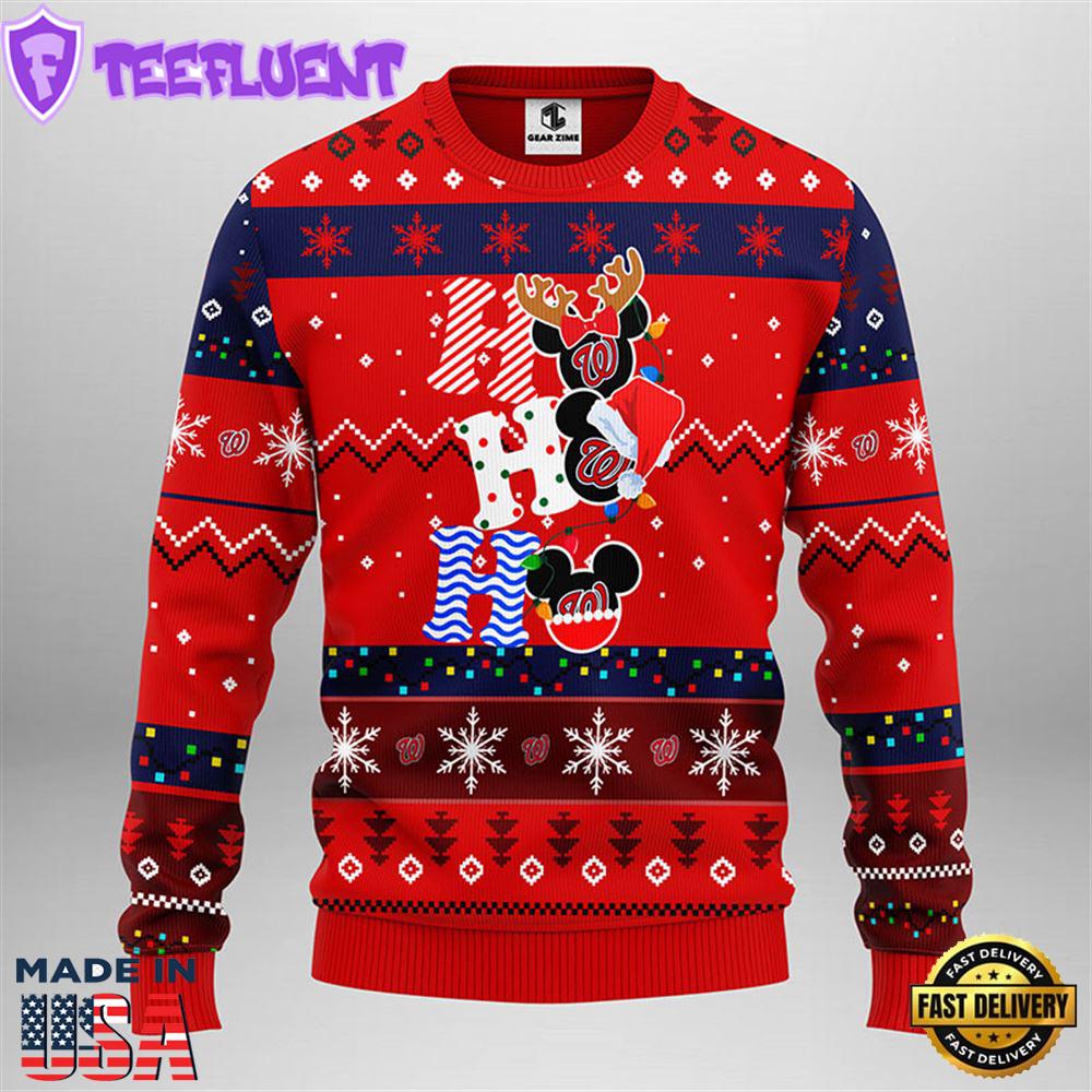 Washington Nationals Hohoho Mickey Christmas Ugly Sweater