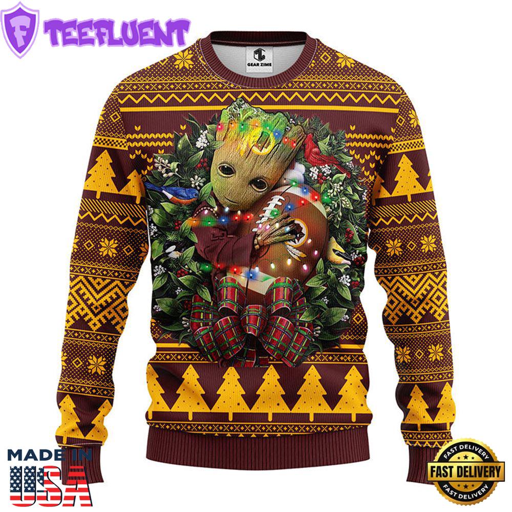 Washington Redskins Groot Hug Christmas Ugly Sweater Sport For Fan