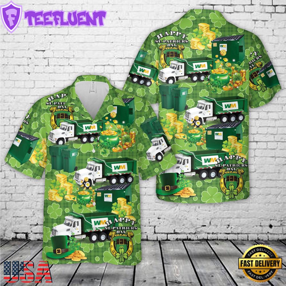 Waste Management Dump Truck, St Patrick's Day Hawaiian Shirt