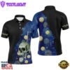Water Color Golf Skull With Golf Ball Mens Polo Shirt, Custom Name Black Blue