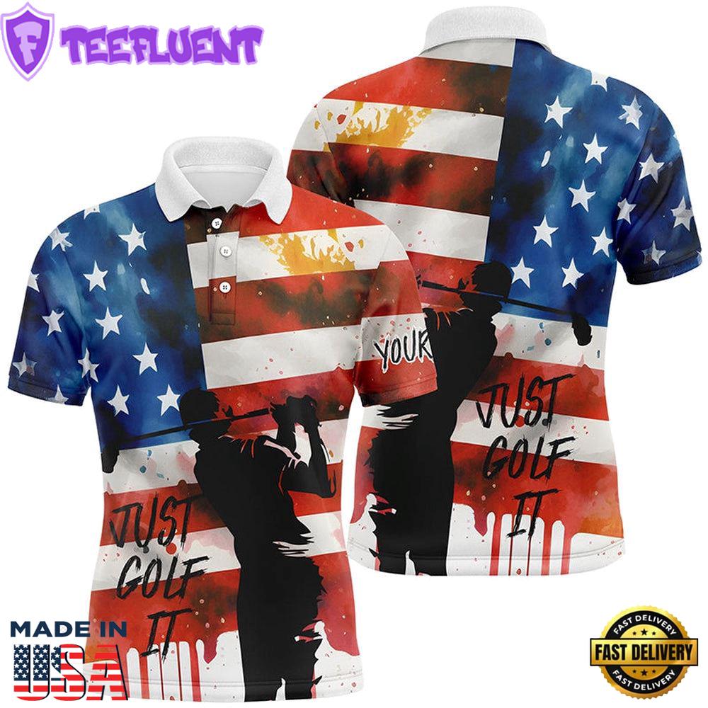 Watercolor American Flag Just Golf It Mens Customized