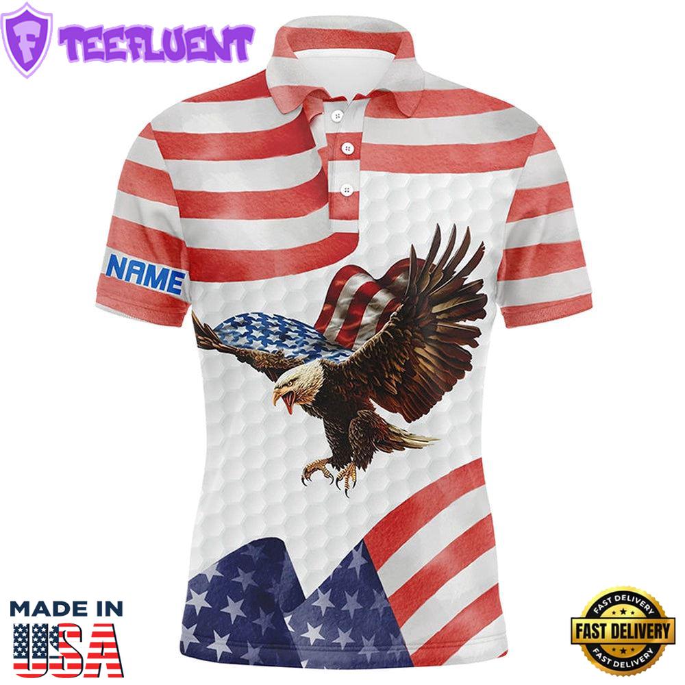 Watercolor American Flag Mens Golf Polo Shirt Us Eagle Patriotic