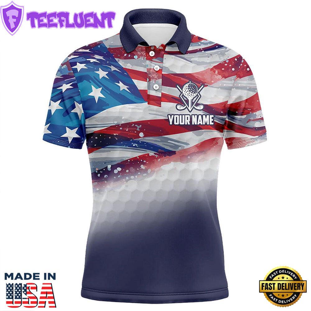Watercolor American Flag Mens Golf Polo Shirts Custom Patriotic