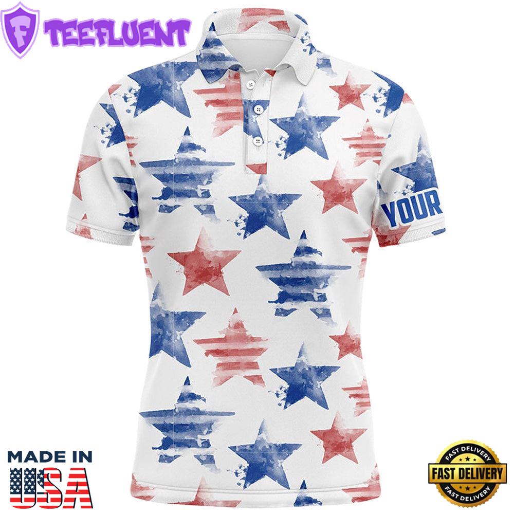 Watercolor American Stars Mens Golf Polo Shirt Patriotic Golf Tops