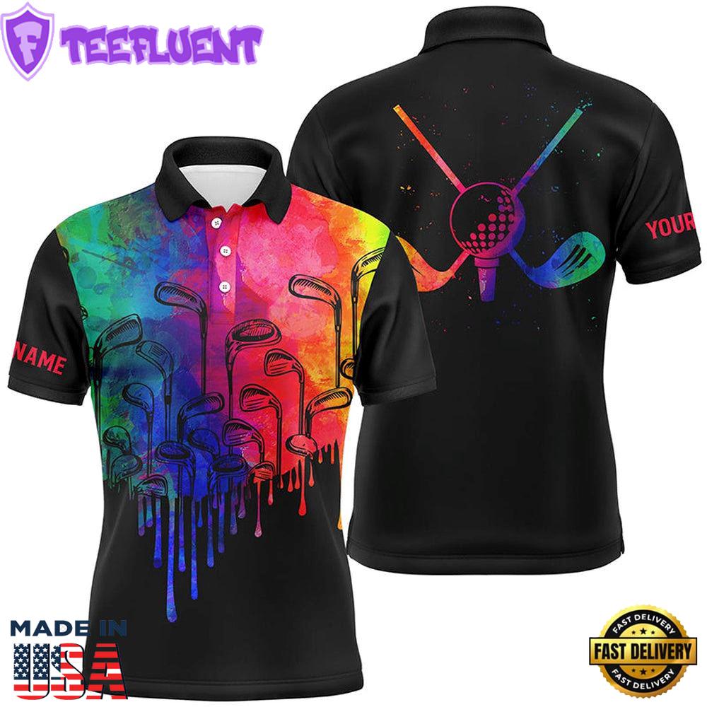 Watercolor Black Mens Golf Polo Shirts Custom King Of Clubs Golf Tops