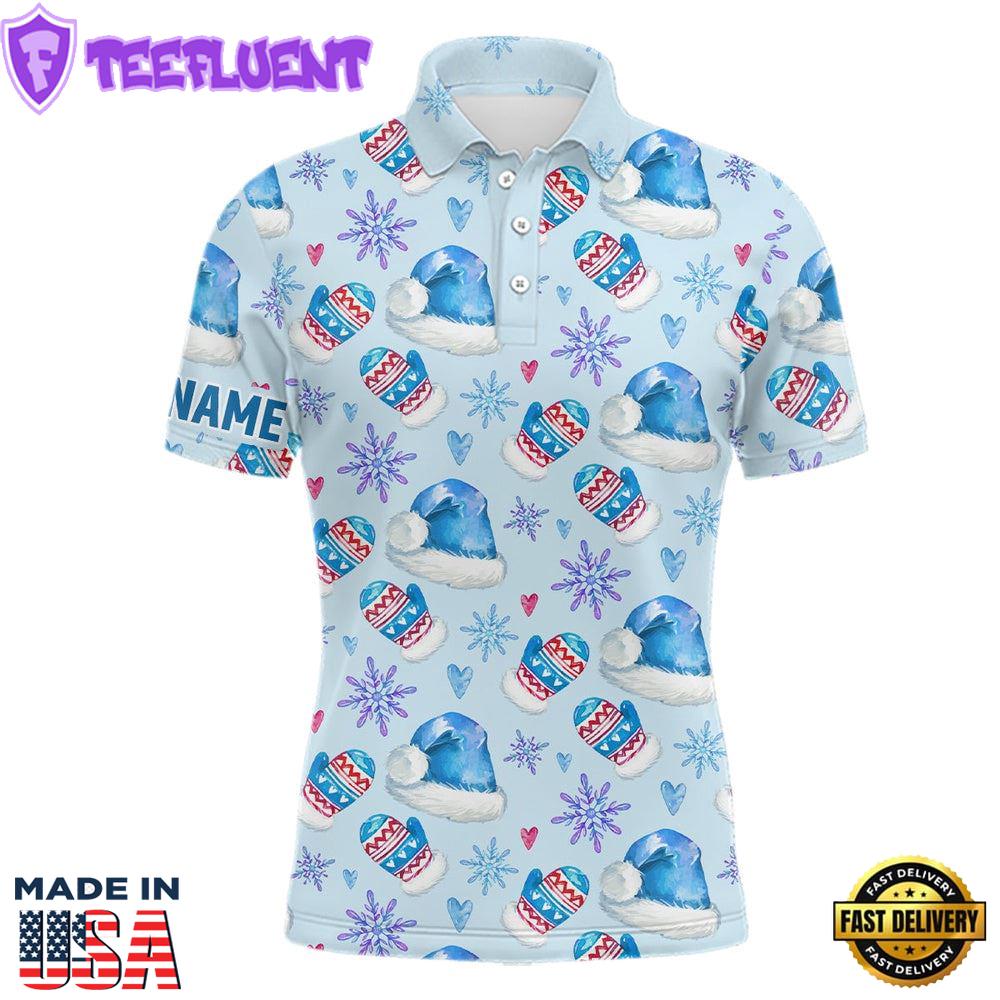 Watercolor Blue Christmas Golf Mens Polo Shirt Personalized Funny