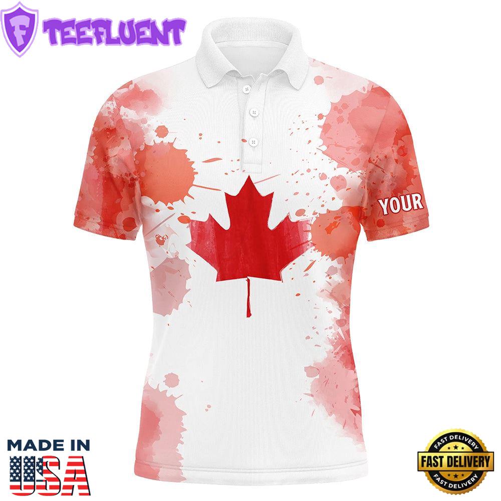 Watercolor Grunge Canada Flag Mens Golf Polo Shirts Canadian Patriotic