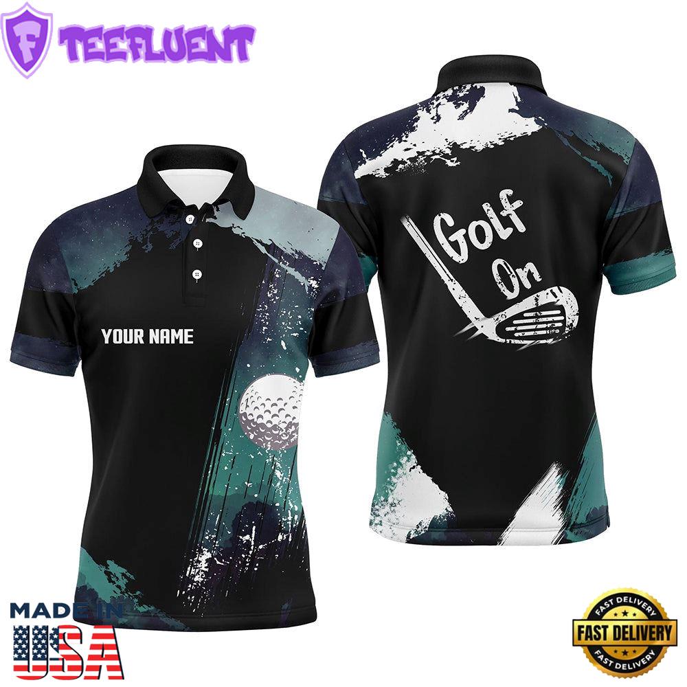 Watercolor Mens Golf Polo Shirts Dark Green Custom Golf Tops