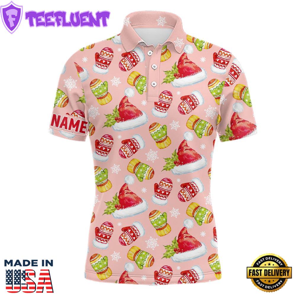 Watercolor Pink Christmas Golf Mens Polo Shirt Personalized Funny
