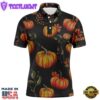 Watercolor Pumpkin Thanksgiving Mens Golf Polo Shirt Customized Fall Pattern