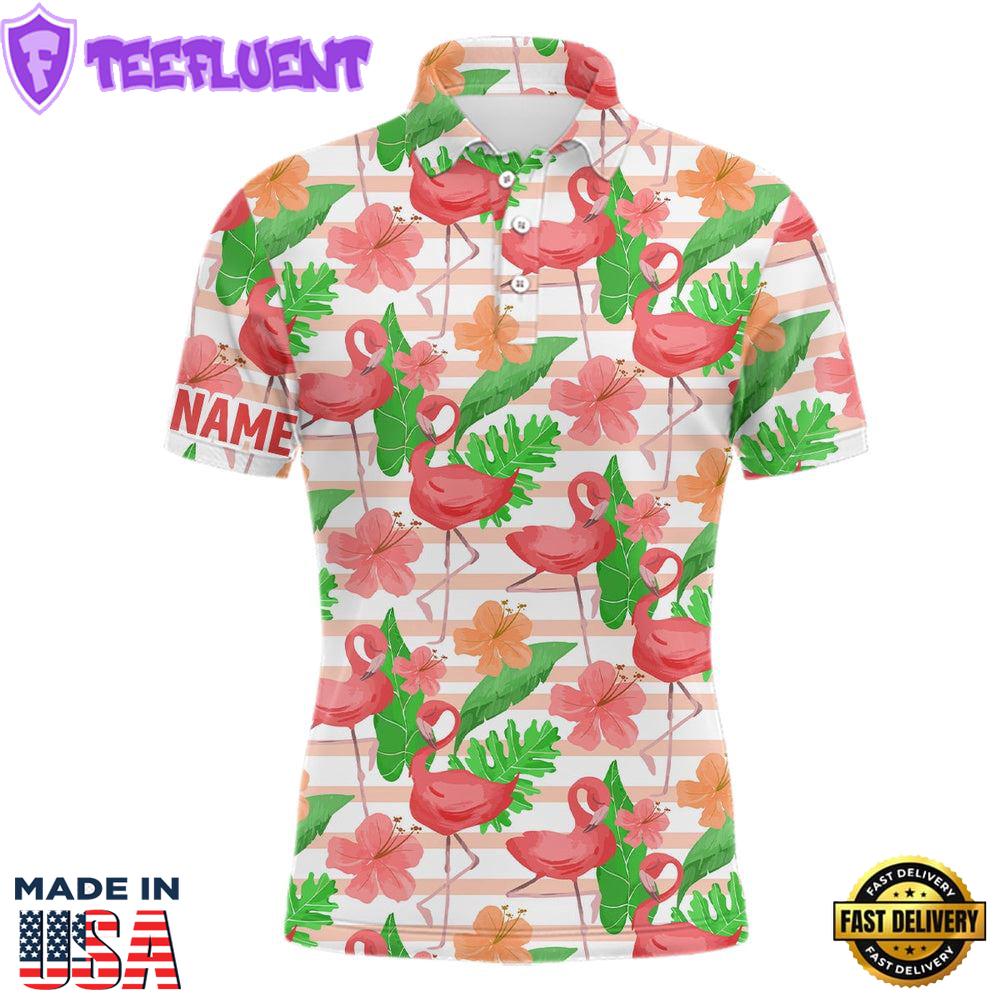 Watercolor Tropical Pink Flamingo Golf Mens Polo Shirt Customized