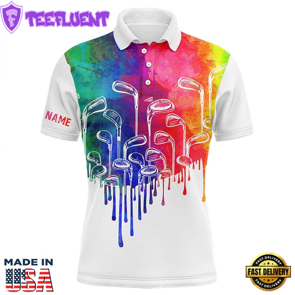 Watercolor White Mens Golf Polo Shirts Custom Golf Clubs Male Golf Attire