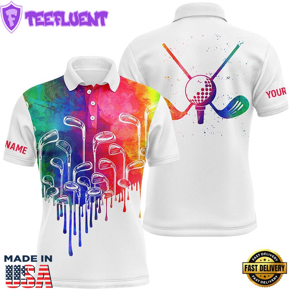 Watercolor White Mens Golf Polo Shirts Custom Golf Tops