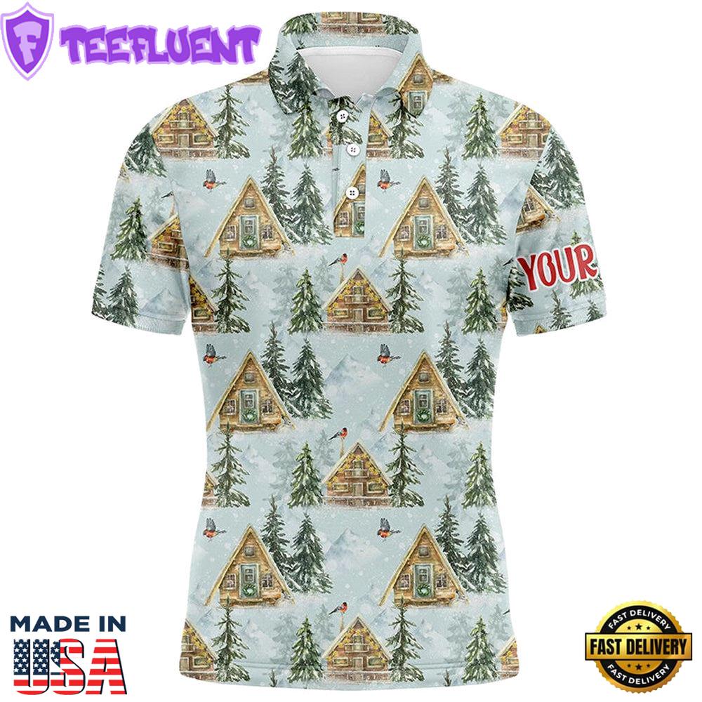 Watercolor Winter Forest Christmas Golf Men Polo Shirts Custom Men Golf Tops Golfing Gifts