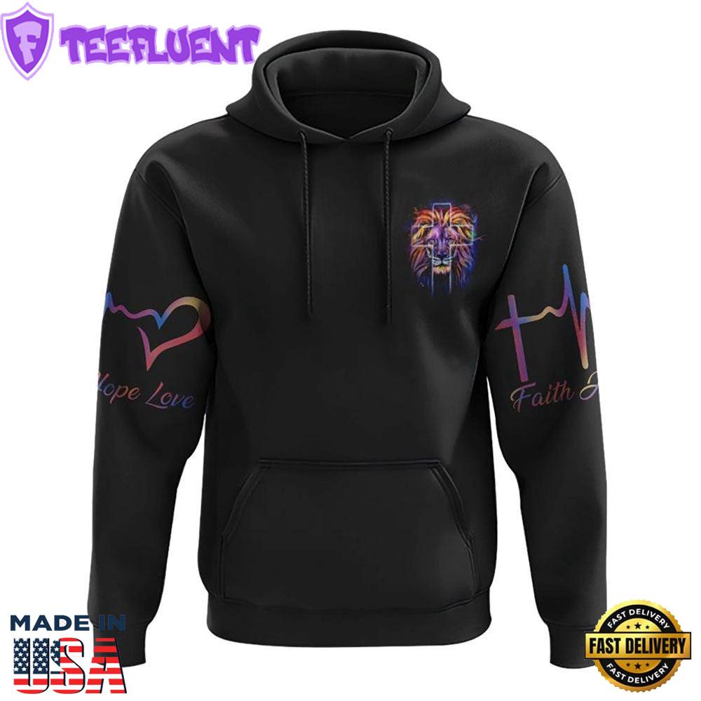 Way Maker Miracle Worker Colorful Lion Faith Heart Beat 3D Hoodie