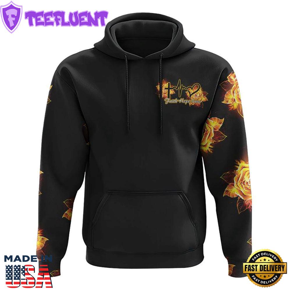 Way Maker Miracle Worker Gold Rose Cross 3D Hoodie