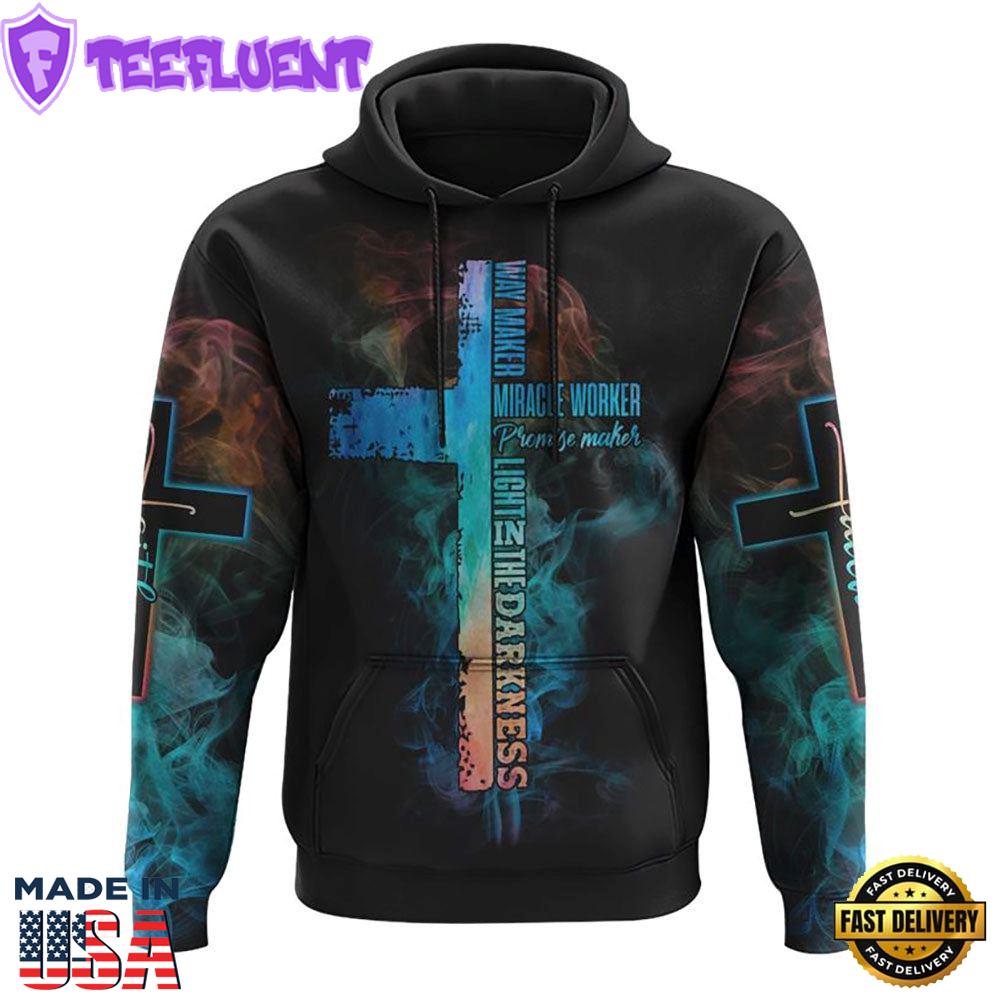 Way Maker Miracle Worker Lion Cross Smoke 3D Hoodie