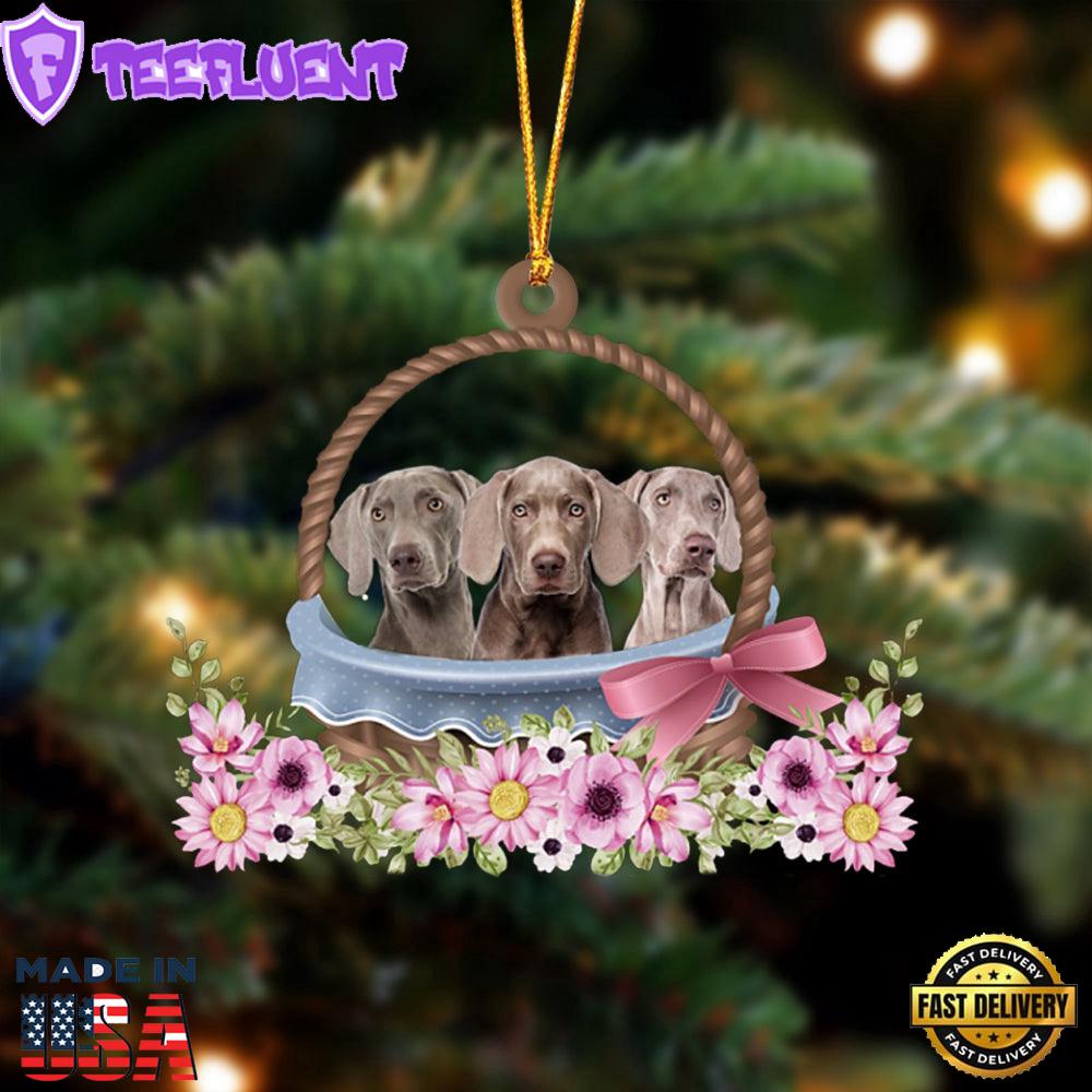 Weimaraner Dogs In The Basket Ornament, Gift For Christmas