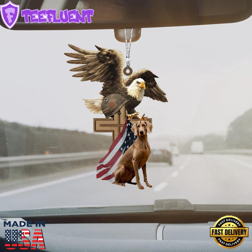 Weimarner And Eagle American Flag Ornament, Gift For Christmas