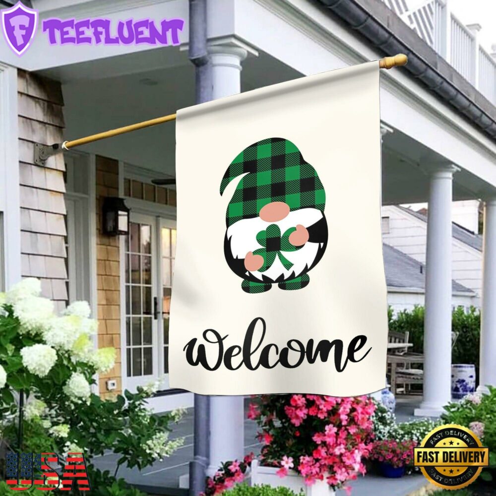 Welcome St. Patricks Day Gnomes House And Garden Flag Decor