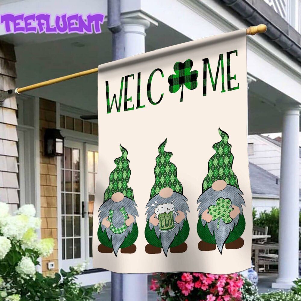 Welcome St. Patricks Day Gnomes Saint Gnomes House And Garden Flag Decor