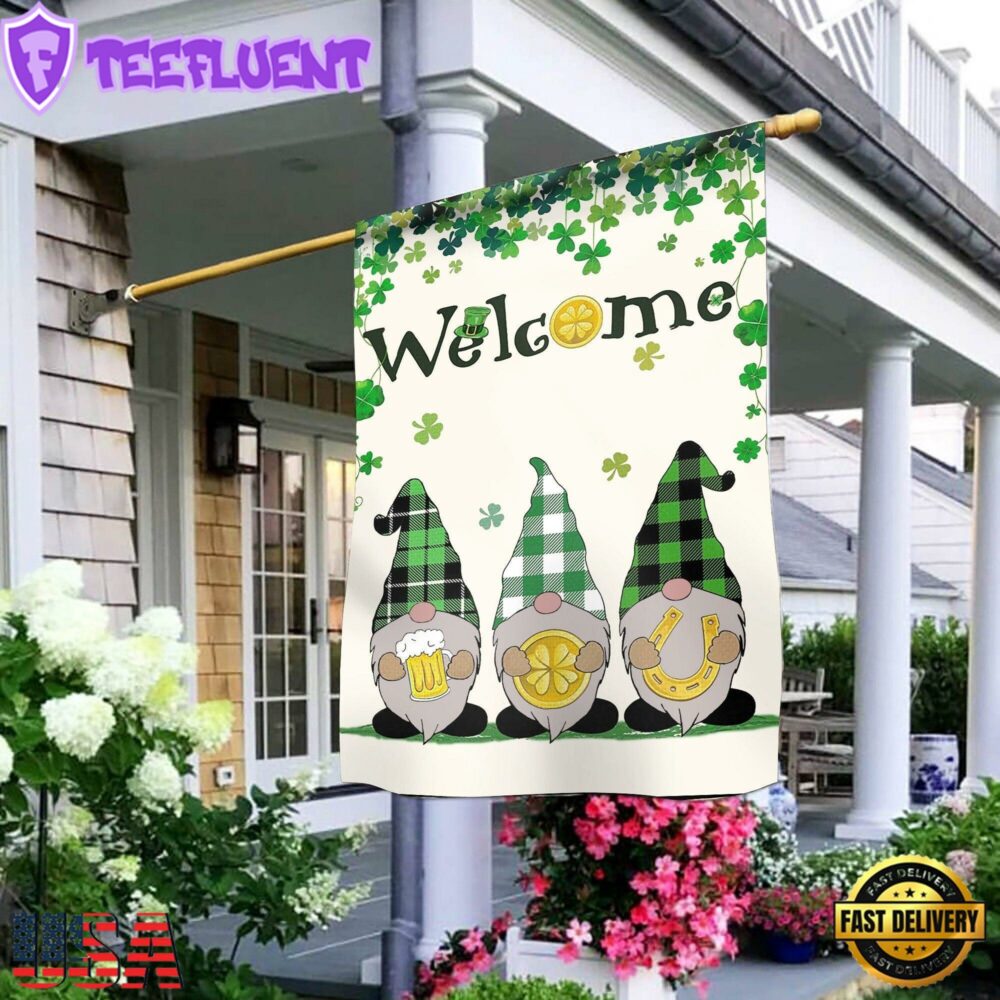 Welcome St. Patrick's Day Gnomes Saint Gnomes House And Garden Flag Decor