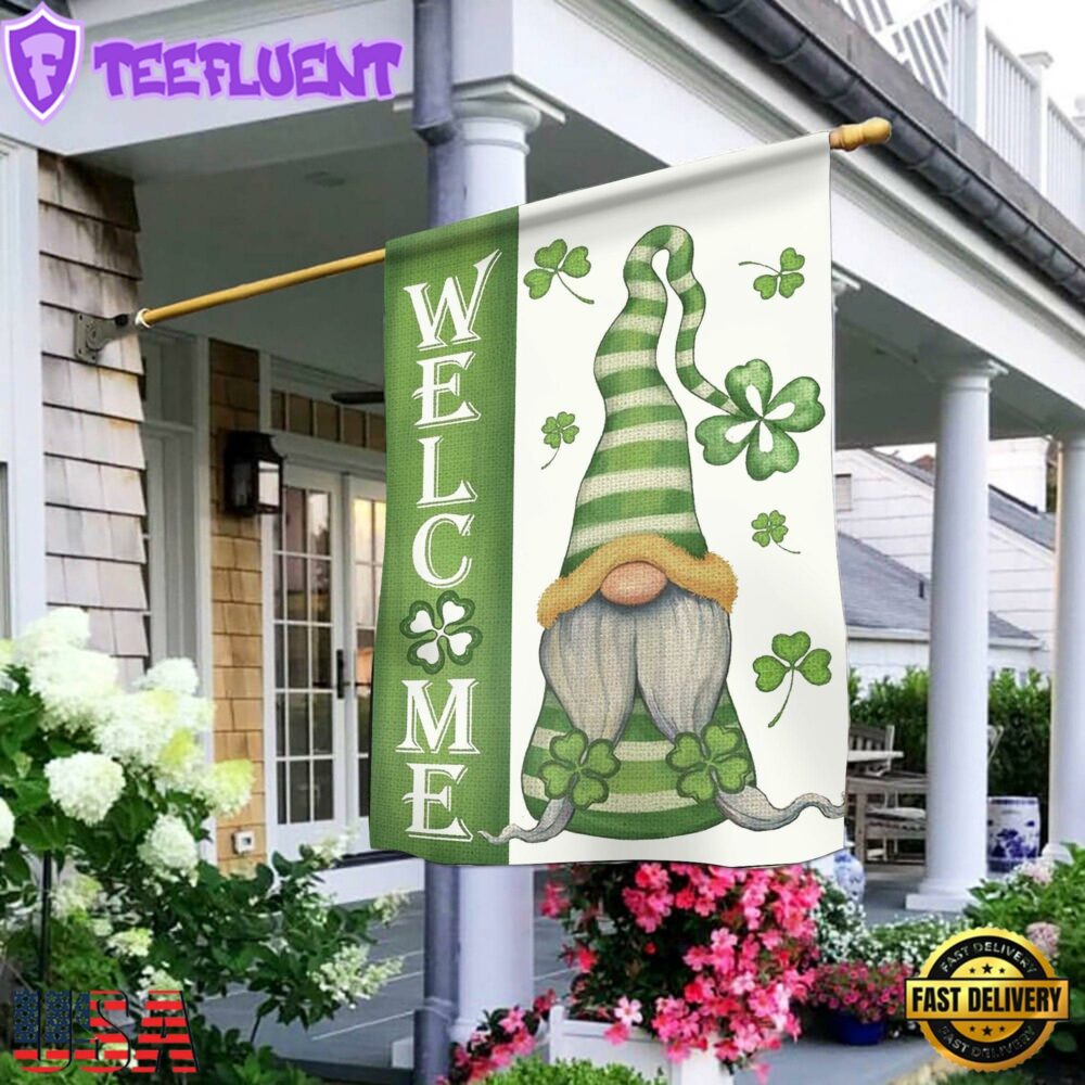 Welcome St Patrick's Day Gnomes Saint Gnomes House And Garden Flag Decor