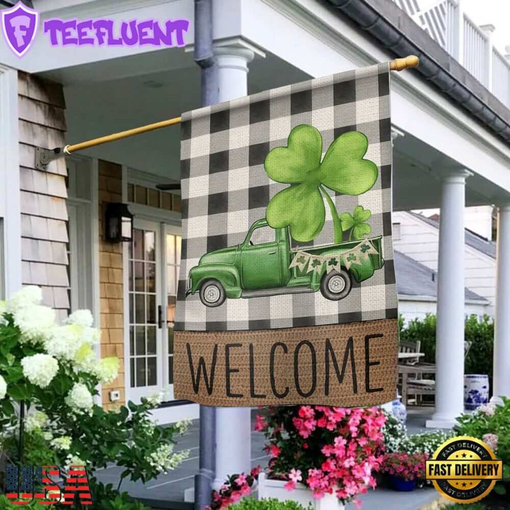 Welcome St. Patrick's Day Green Truck House And Garden Flag Decor
