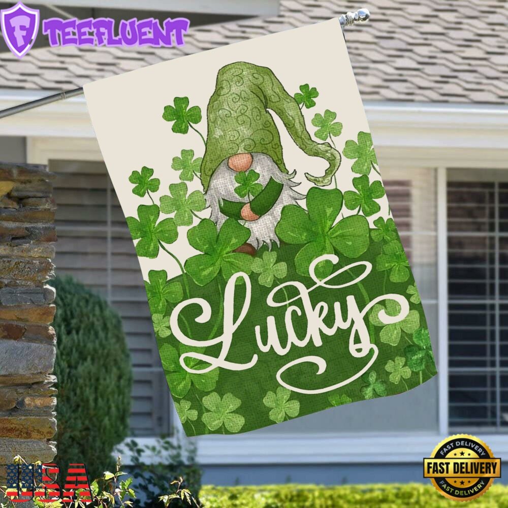 Welcome St. Patricks Day Lucky Gnome Saint House And Garden Flag Decor