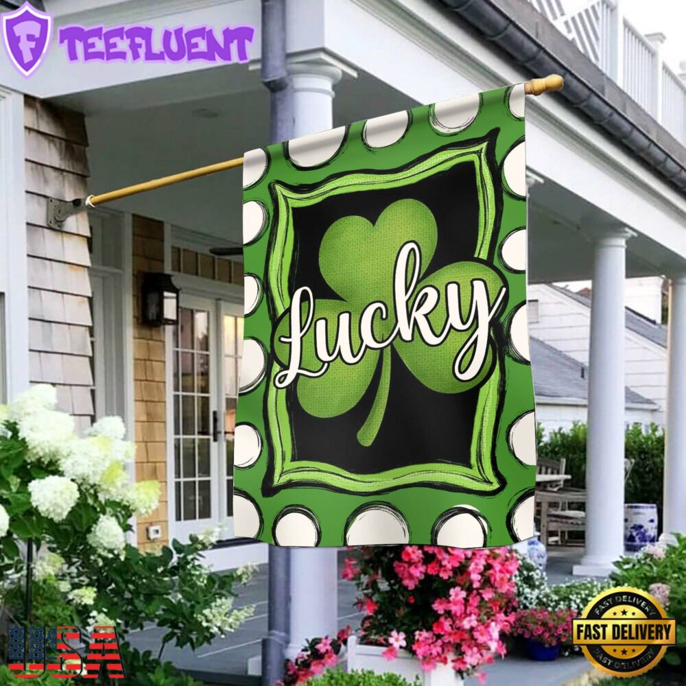 Welcome St. Patrick's Day Polka Dot Lucky Shamrock Clover House And Garden Flag Decor