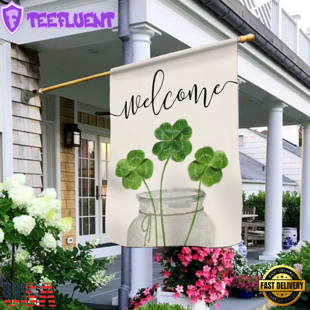Welcome St. Patrick's Day Shamrock Clover VaseHouse And Garden Flag Decor