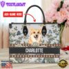 Welsh Corgi Dog Bior Leather Handbag With Flowers And Butterfly