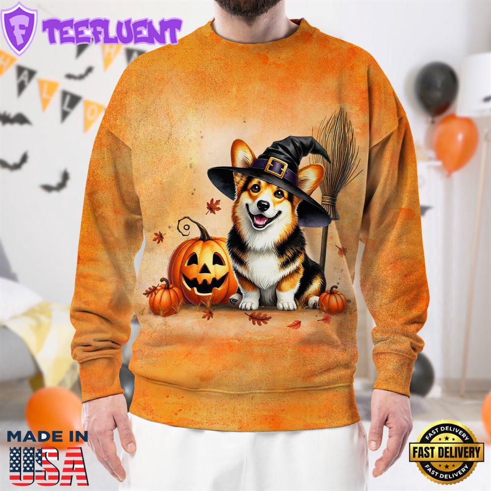 Welsh Corgi Dog In Spooky Autumn Halloween 3D Shirt
