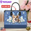 Welsh Corgi Dog Lover Leather Bag With Daisy Flowers