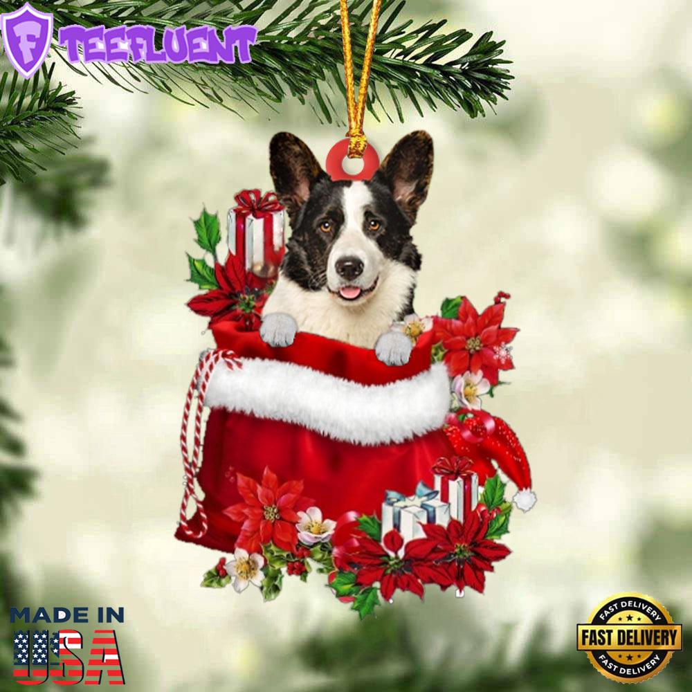 Welsh Corgi In Gift Bag Christmas Ornament, Gift For Christmas