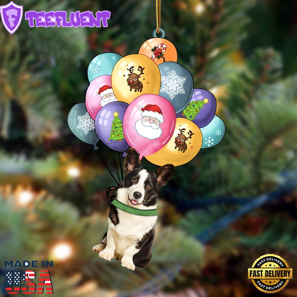 Welsh Corgi With Balloons Christmas Ornament, Gift For Christmas