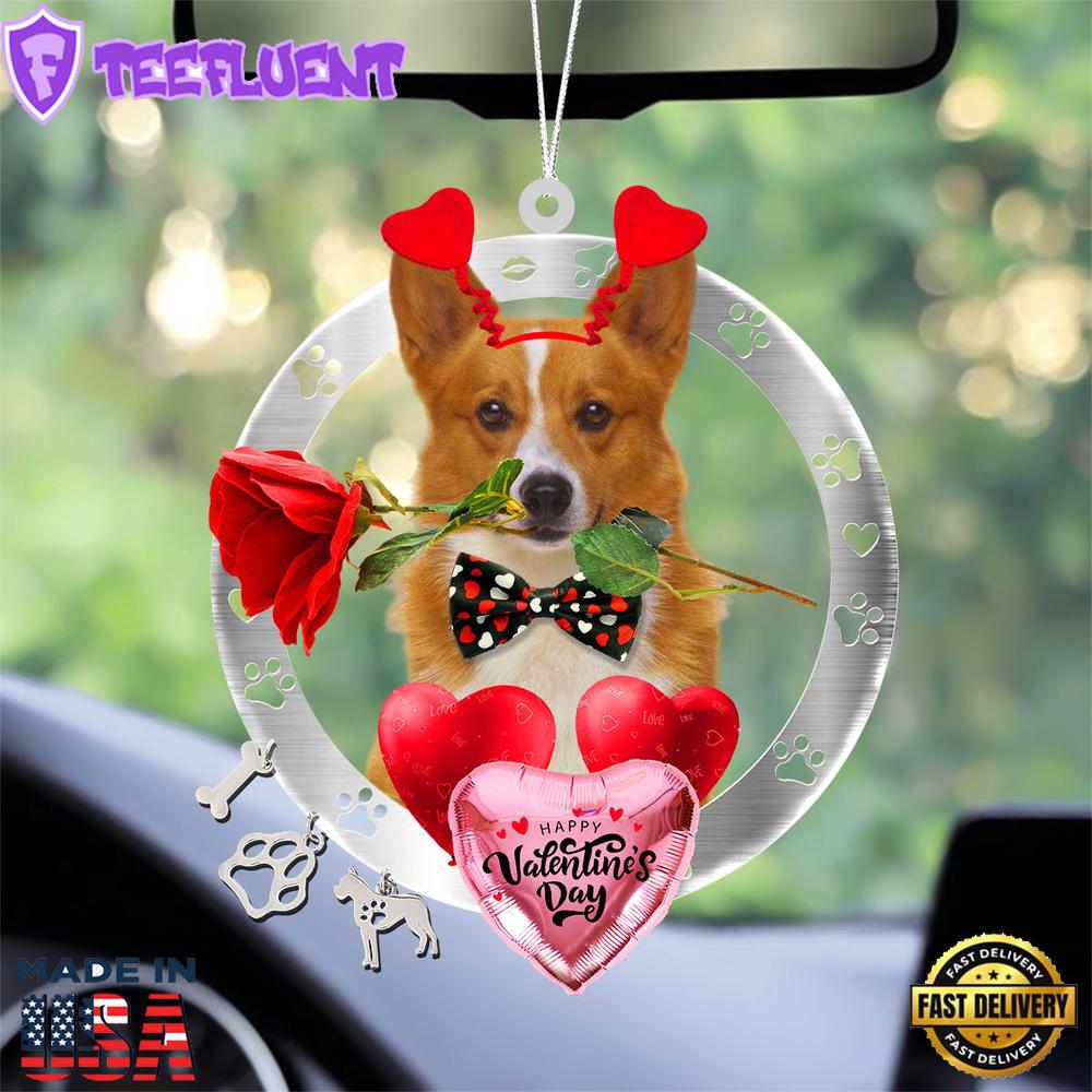 Welsh Corgi With Rose & Heart Balloon Ornament, Gift For Christmas