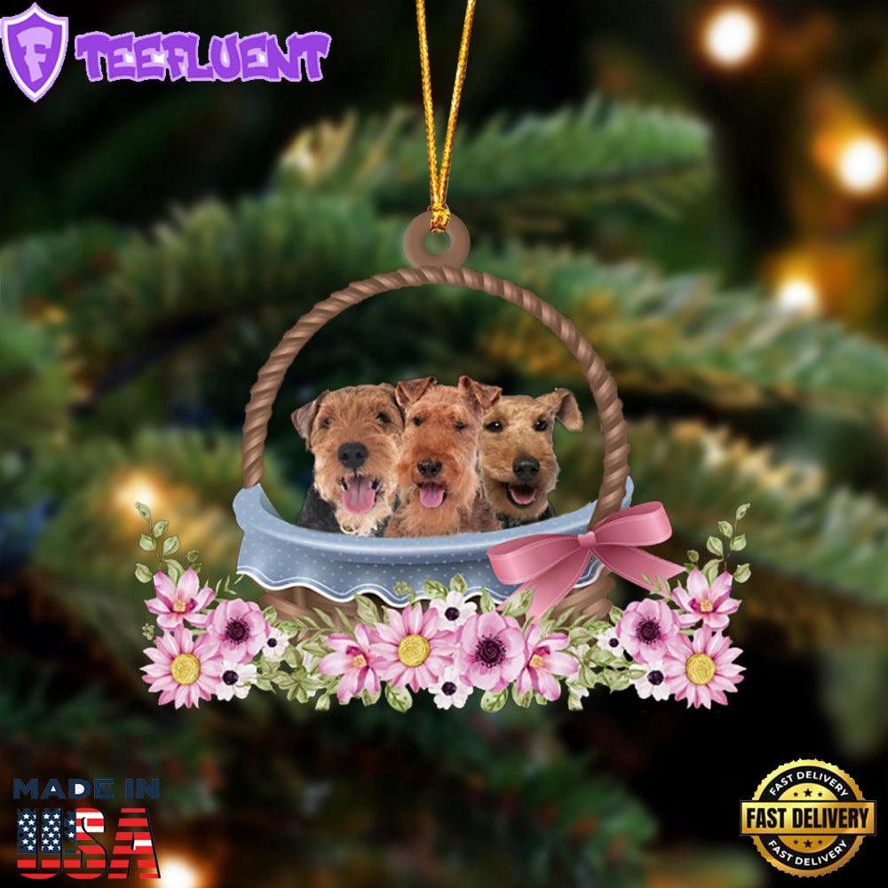 Welsh Terrier Dogs In The Basket Ornament, Gift For Christmas