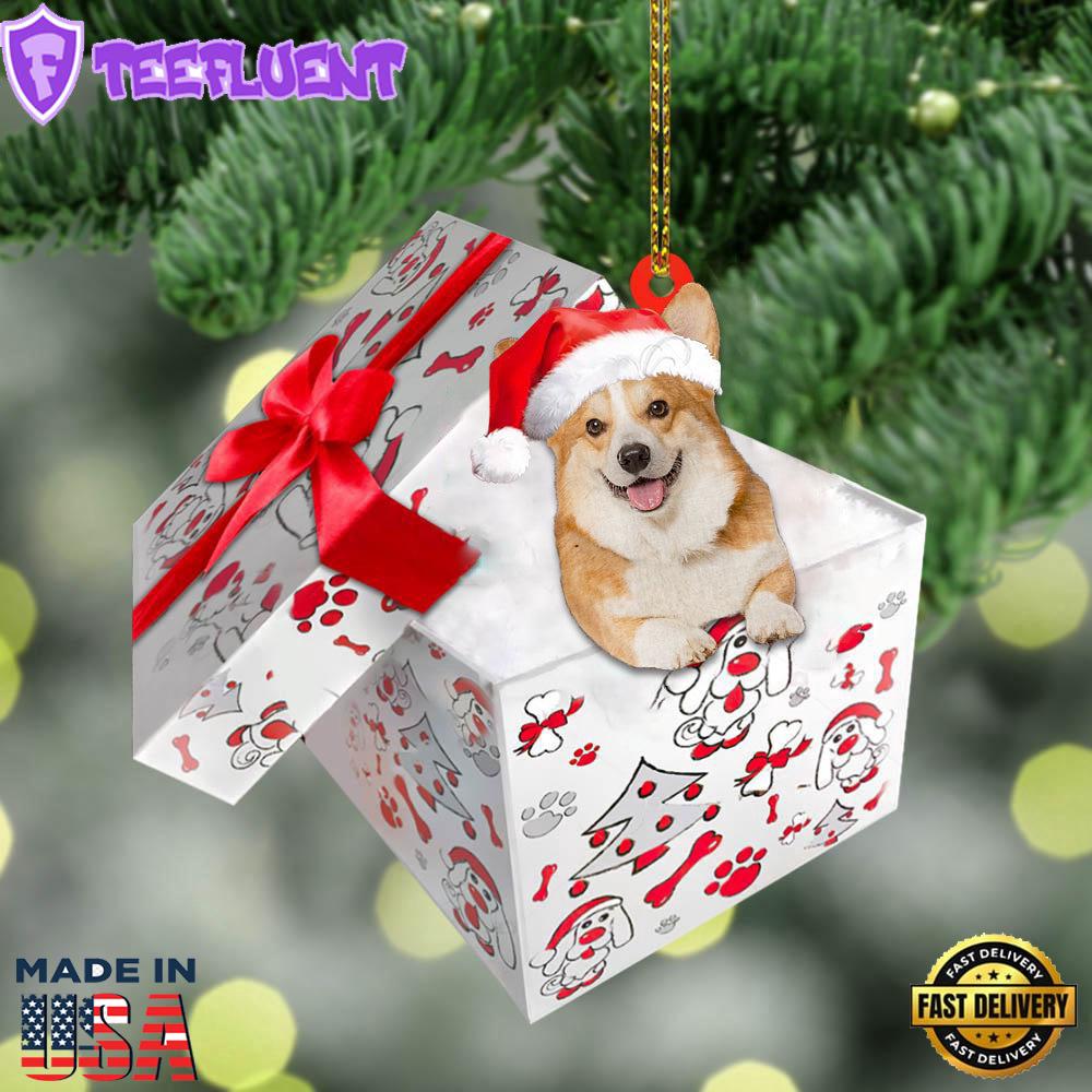 Welsh-Corgi In Gift Box Christmas Ornament, Gift For Christmas